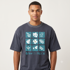 Unisex Grow in Peace Botanical Graphic Navy T-Shirt