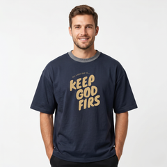 Men's Dark Grey Keep God First Oversized T-Shirt