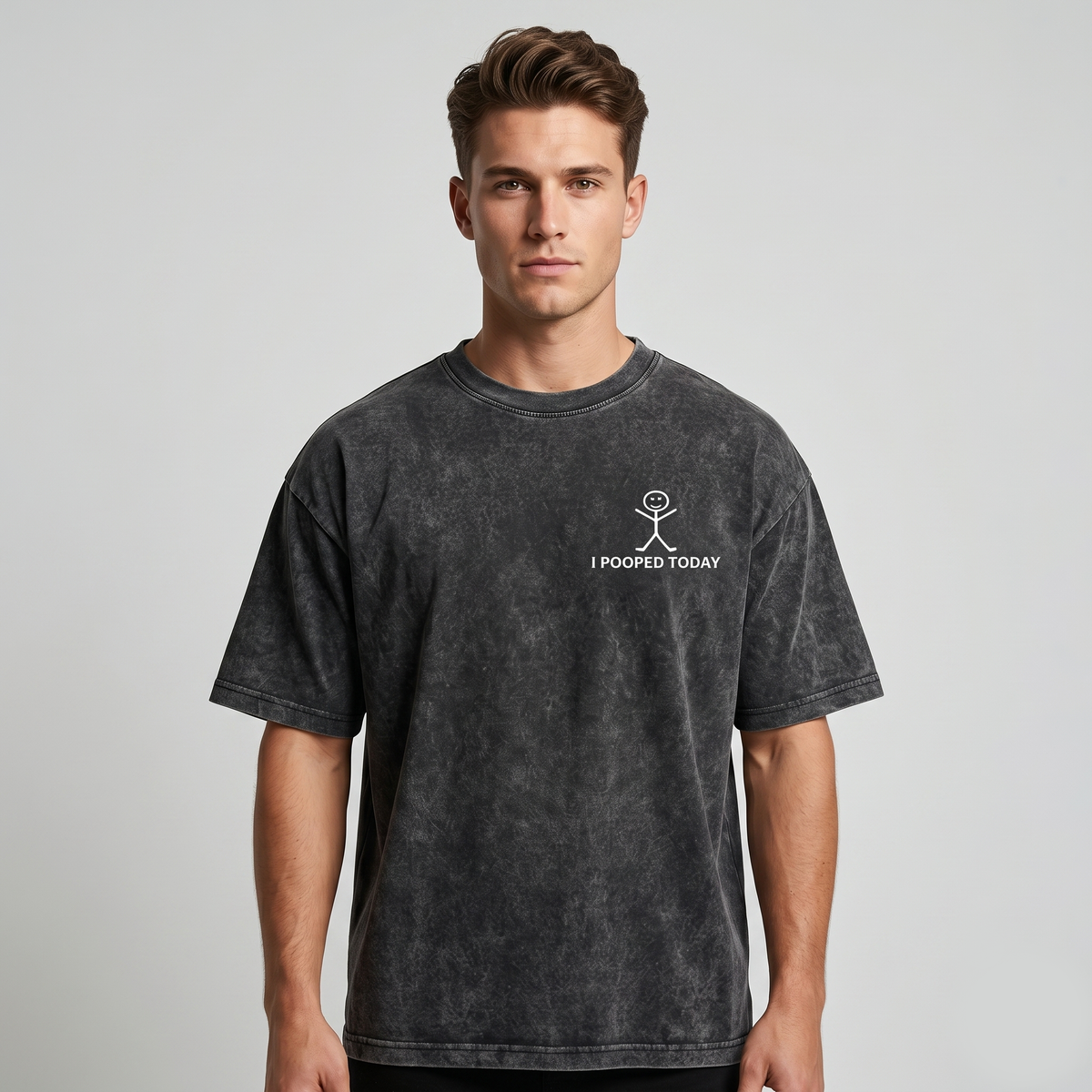 Men's Grey Acid Wash Funny Graphic Oversized T-Shirt