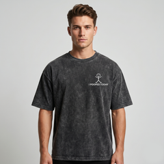 Men's Grey Acid Wash Funny Graphic Oversized T-Shirt
