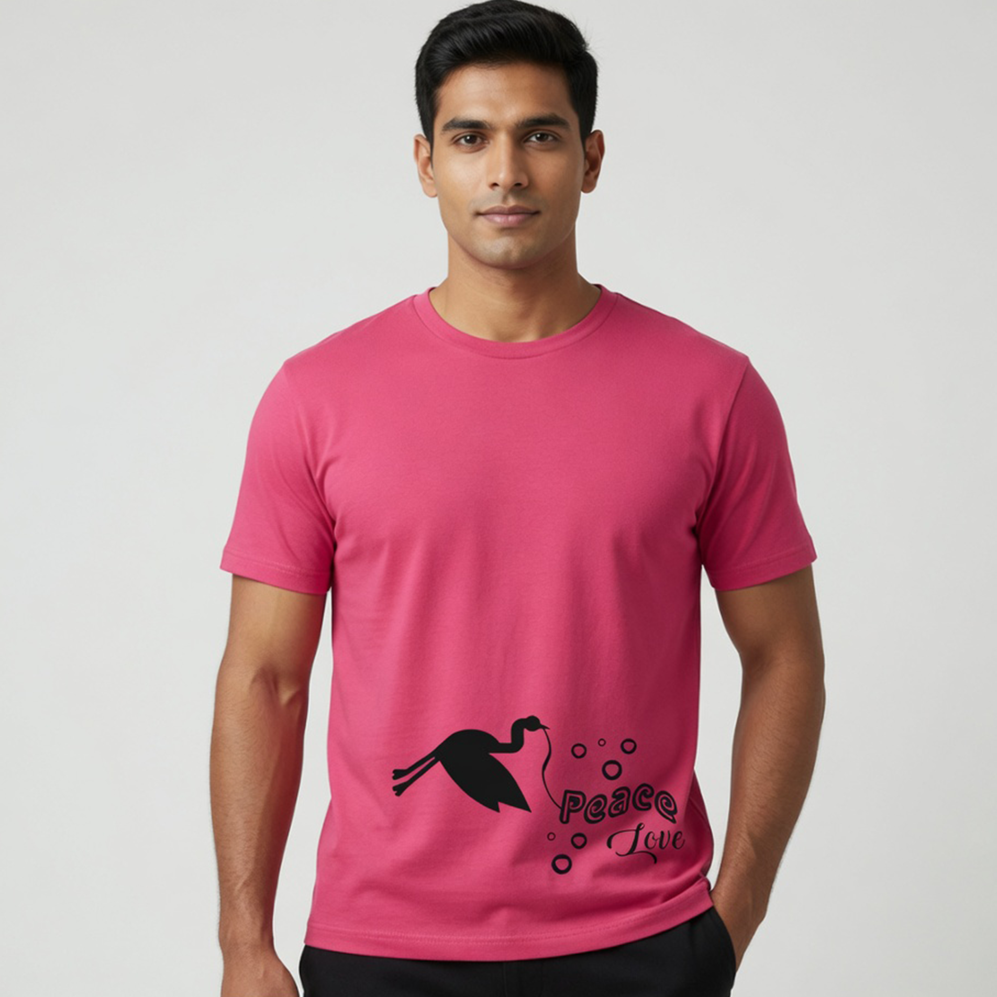 Unisex Pink Peace Love Crane Graphic Oversized T-Shirt