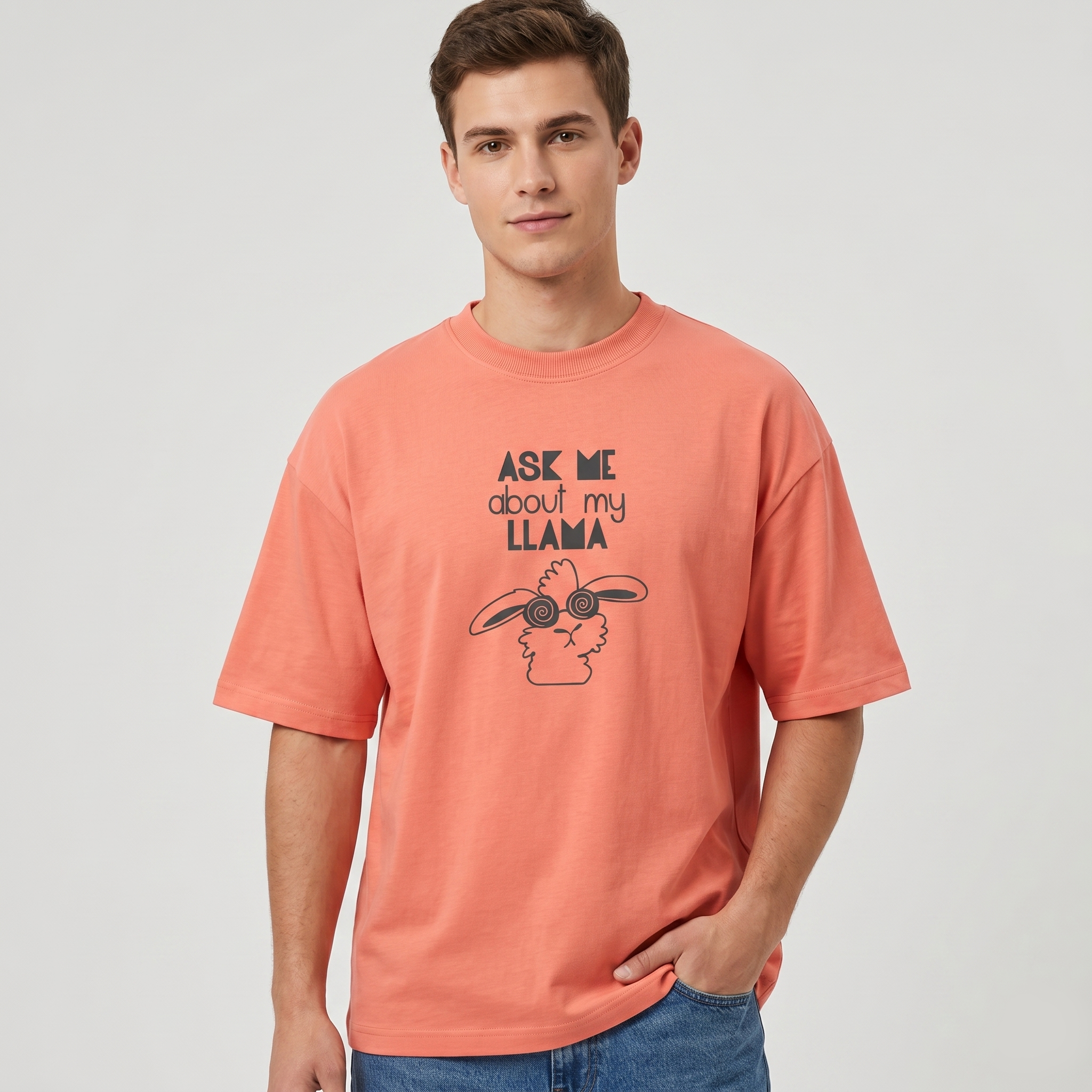 Men's Peach Llama Graphic Oversized T-Shirt