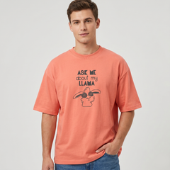 Men's Peach Llama Graphic Oversized T-Shirt