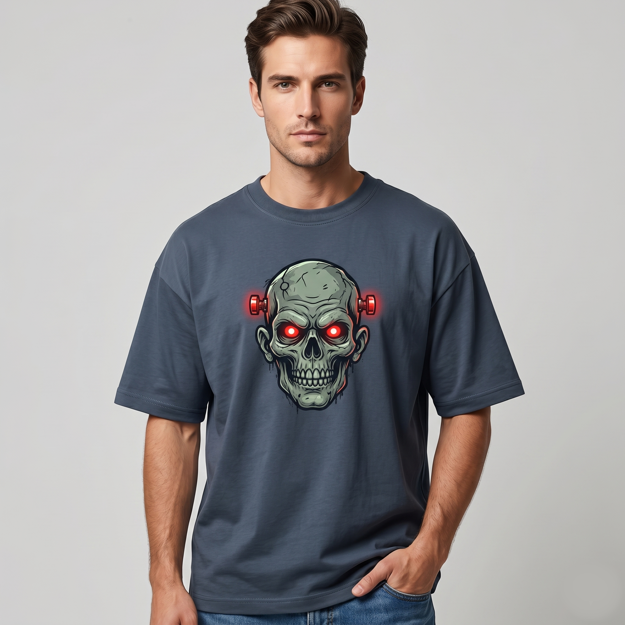 Men's Dark Grey Monster Graphic Oversized T-Shirt
