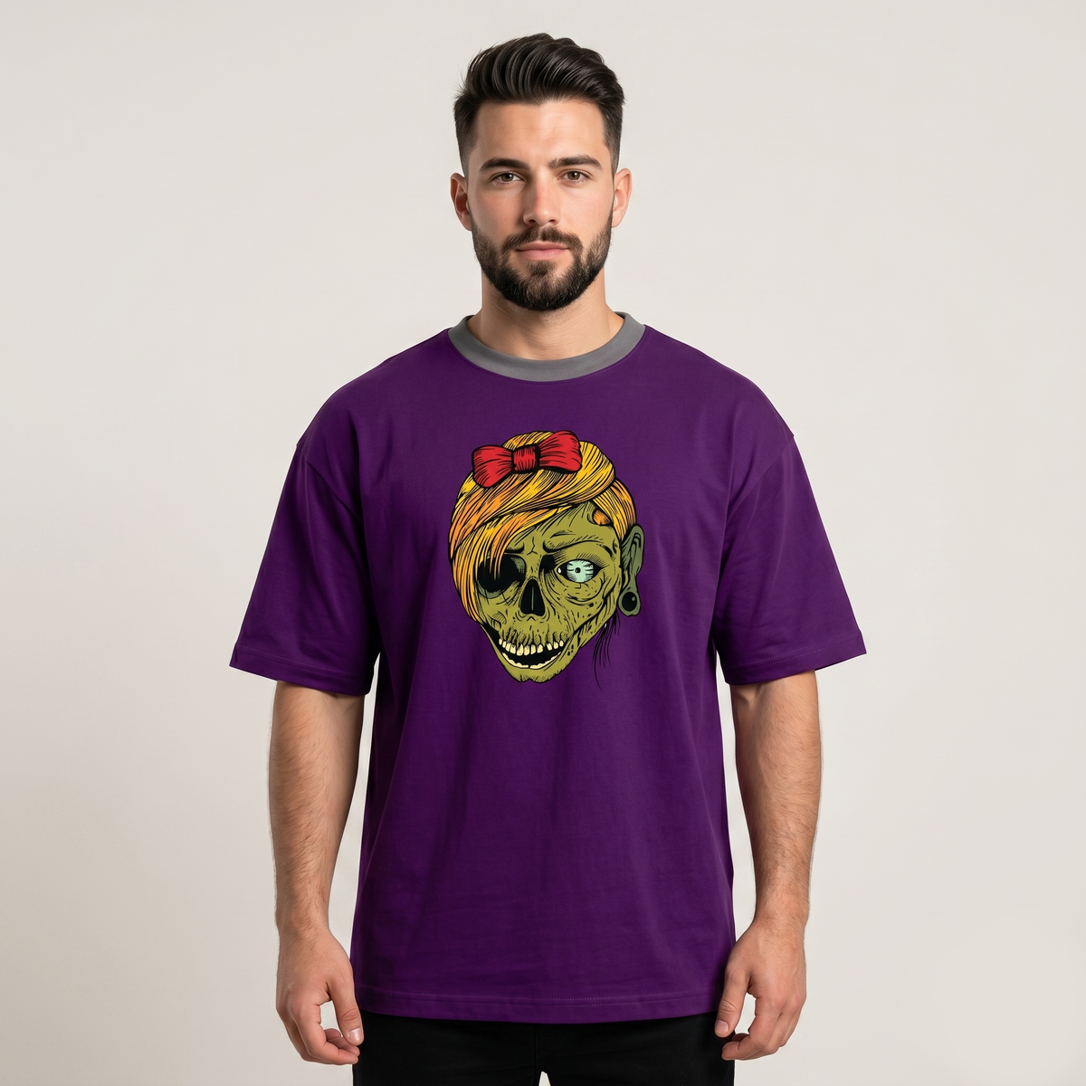 Men's Purple Zombie Girl Graphic Oversized T-Shirt