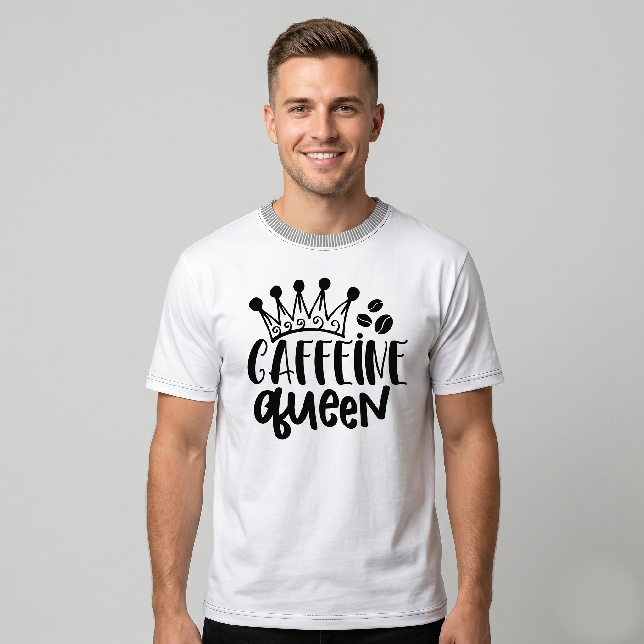 Women's White Caffeine Queen Graphic Cotton T-Shirt