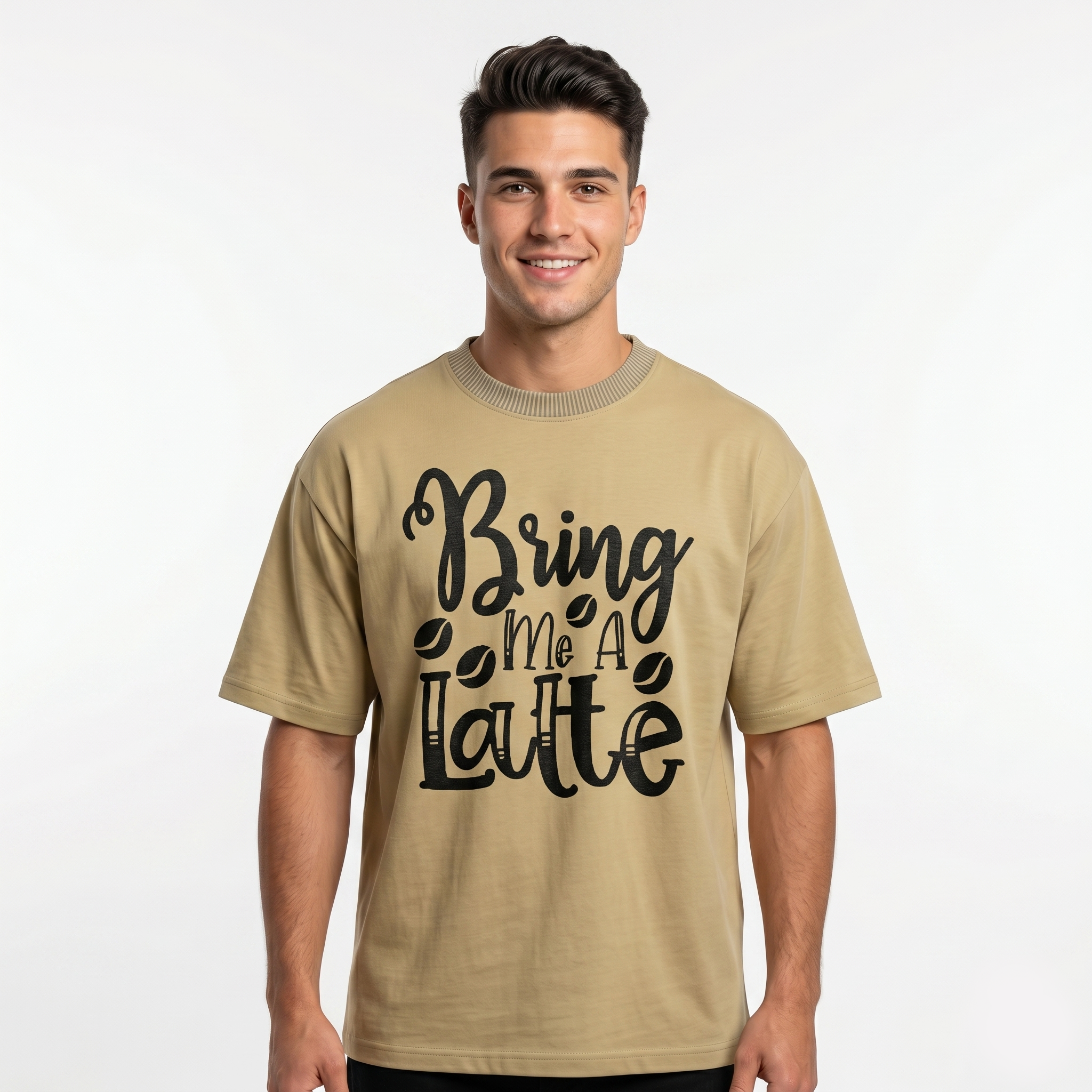 Men's Beige Latte Graphic Oversized T-Shirt
