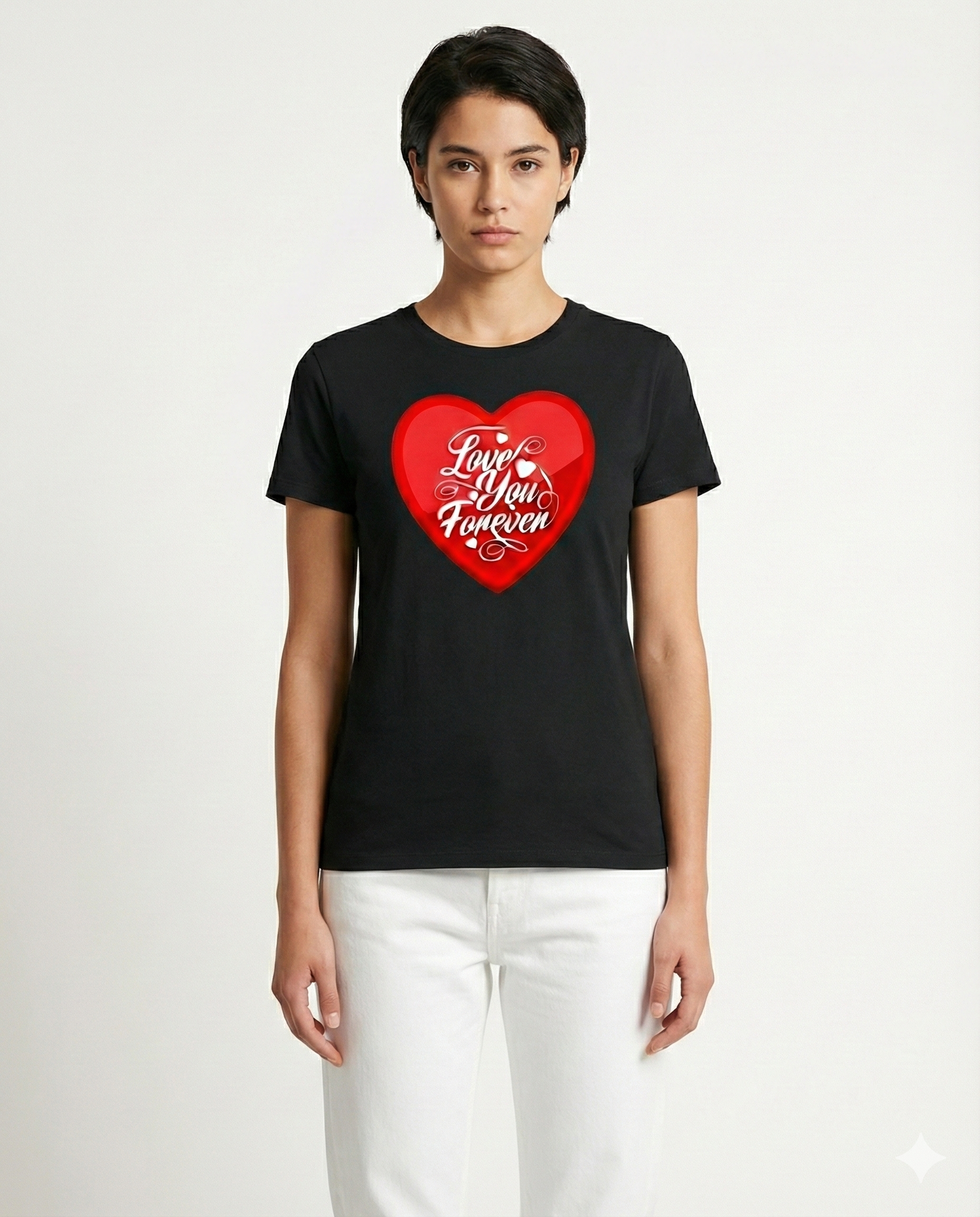 Love You Forever White Graphic T-Shirt - Casual Heart Tee