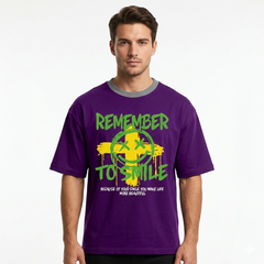 Men's Purple Remember To Smile Graphic Oversized T-Shirt