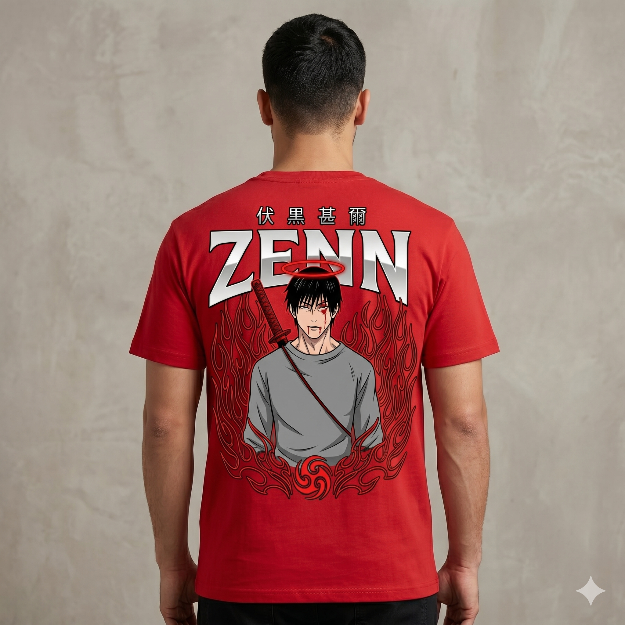 Red Zenin Anime Graphic Oversized T-Shirt