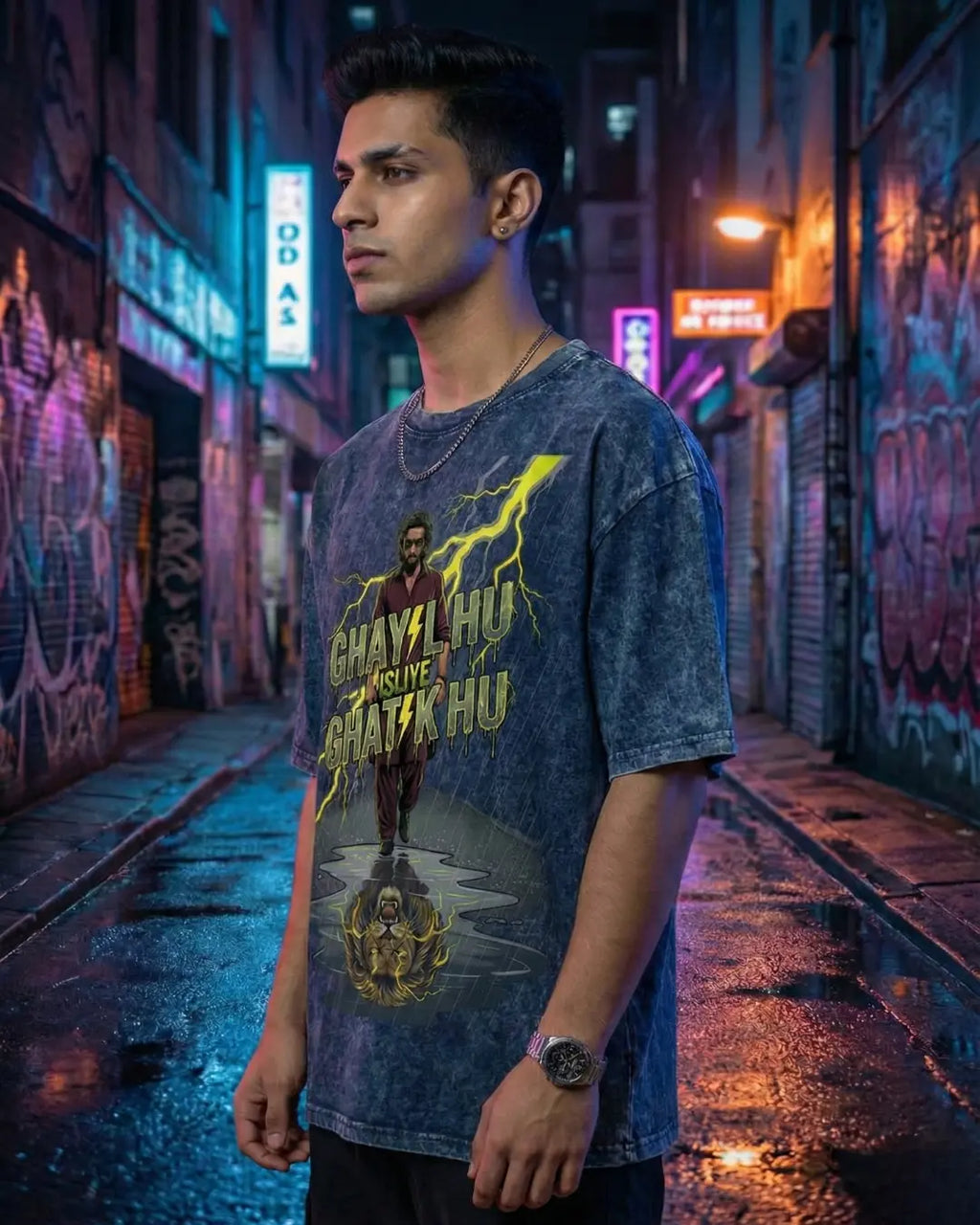 Grey Acid Wash Oversized Graphic Streetwear T-Shirt PEPZ