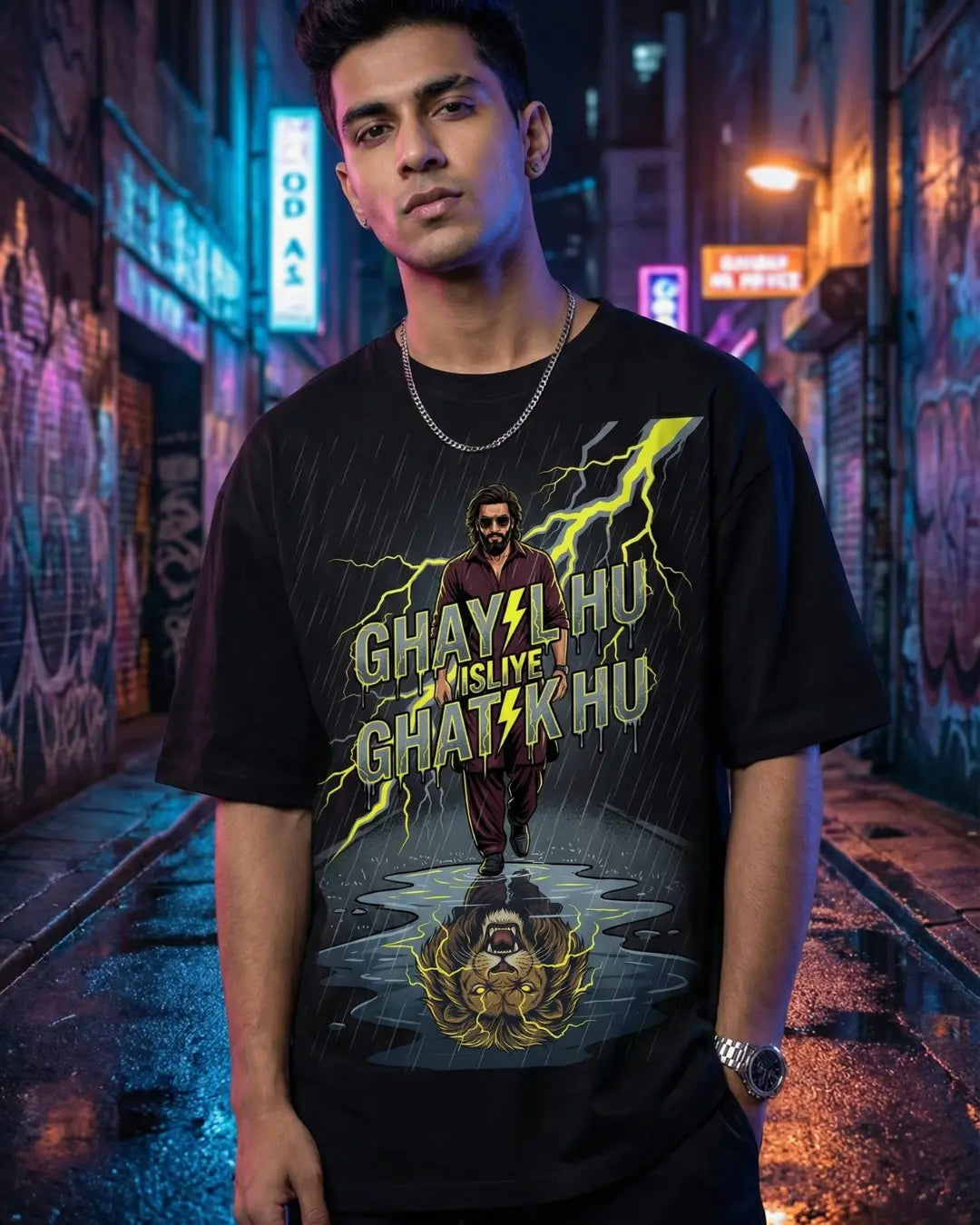 Ghayal Hu Ghatak Hu Oversized Graphic T-Shirt Black PEPZ Main image