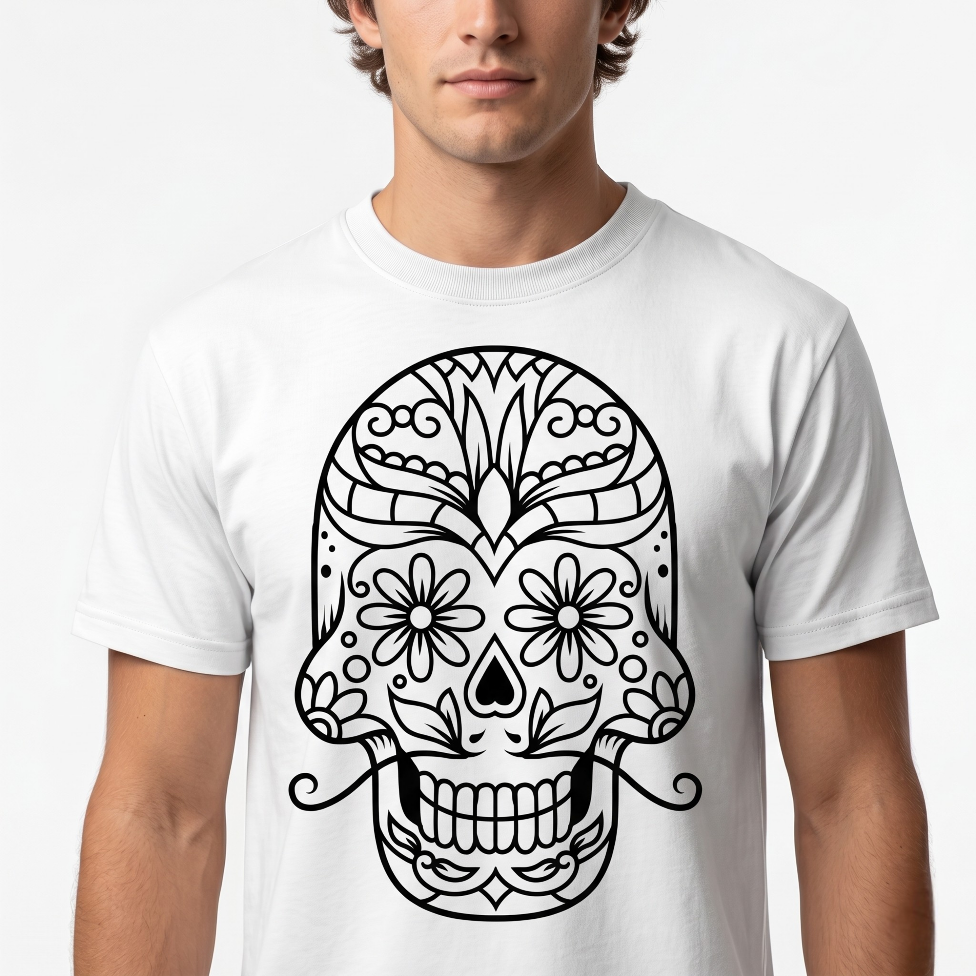 White Sugar Skull Graphic T-Shirt for Men