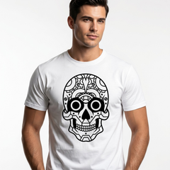 Men's White Geometric Skull Print T-Shirt