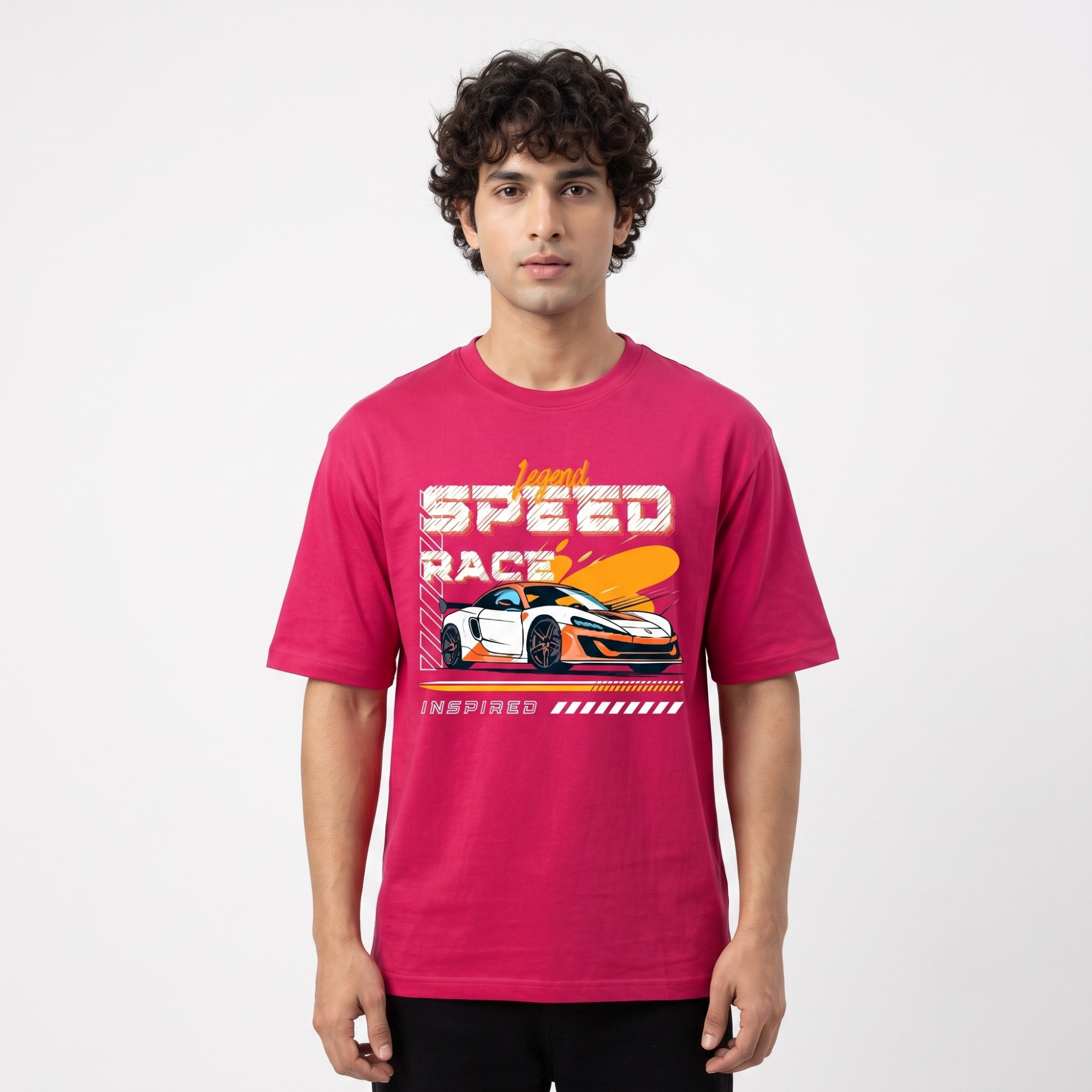 Men's Speed Race Graphic Oversized Magenta T-Shirt