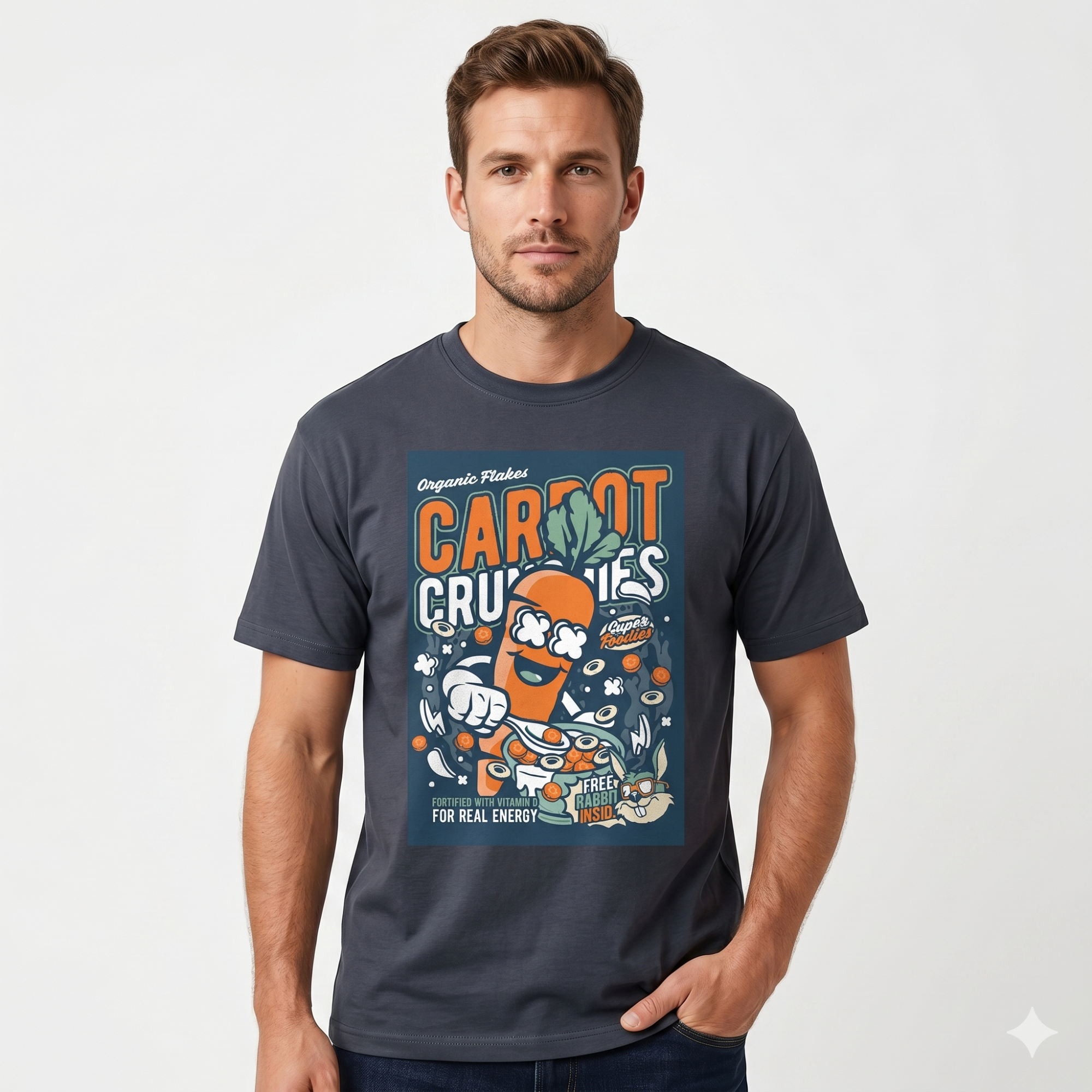 Men's Charcoal Carrot Graphic Cotton T-Shirt