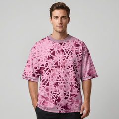 Men's Pink Abstract Geometric Oversized T-Shirt