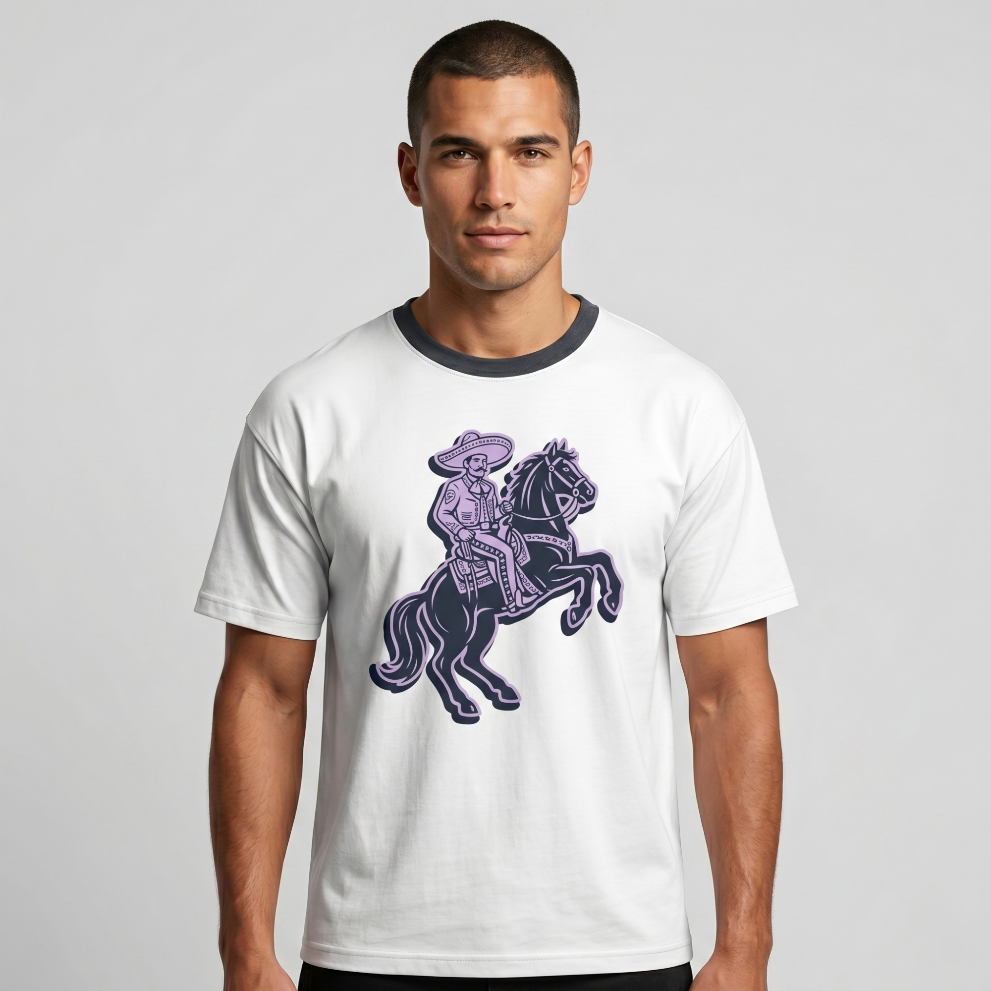 Men's White Charro Graphic Contrast Collar T-Shirt