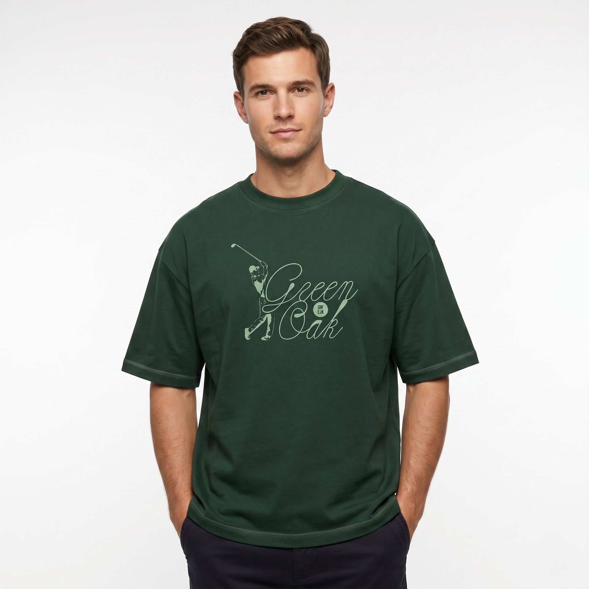 Men's Dark Green Green Oak Golf Graphic Oversized T-Shirt
