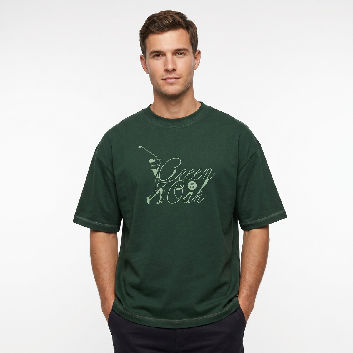 Men's Dark Green Green Oak Golf Graphic Oversized T-Shirt