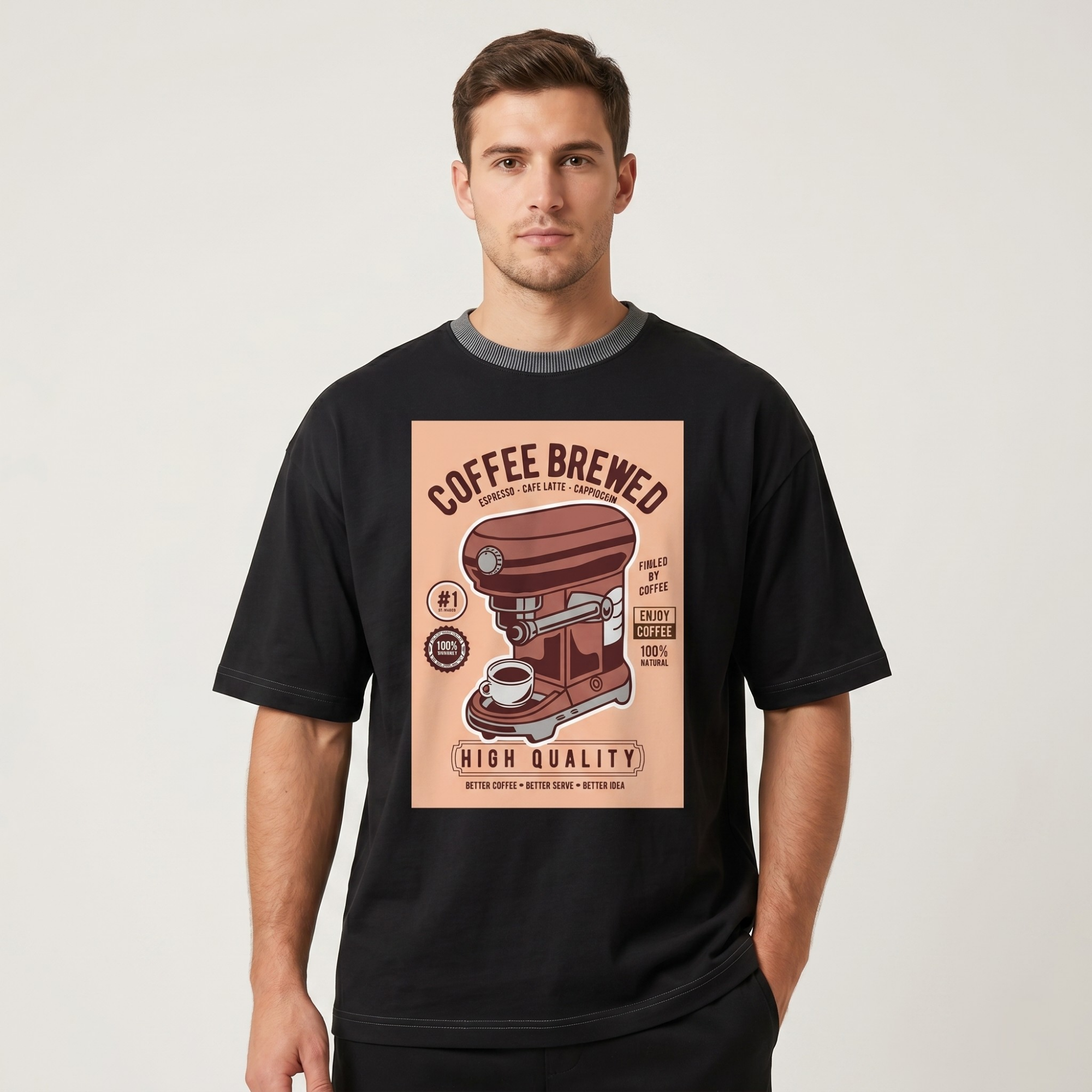Men's Black Coffee Graphic Cotton T-Shirt
