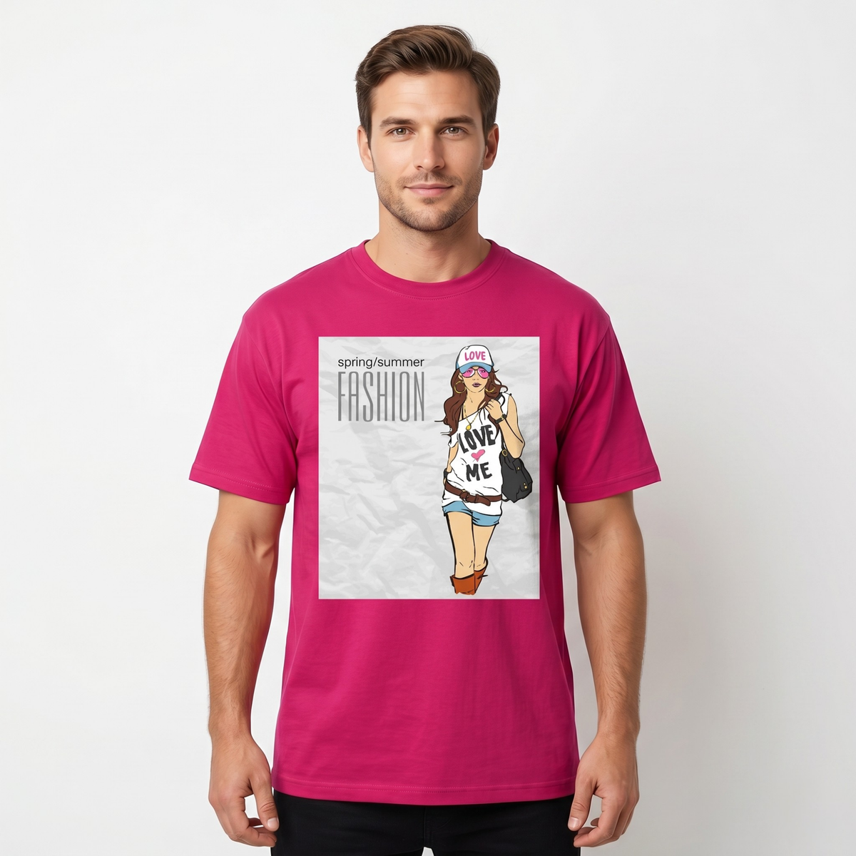 Men's Pink Fashion Graphic Cotton T-Shirt