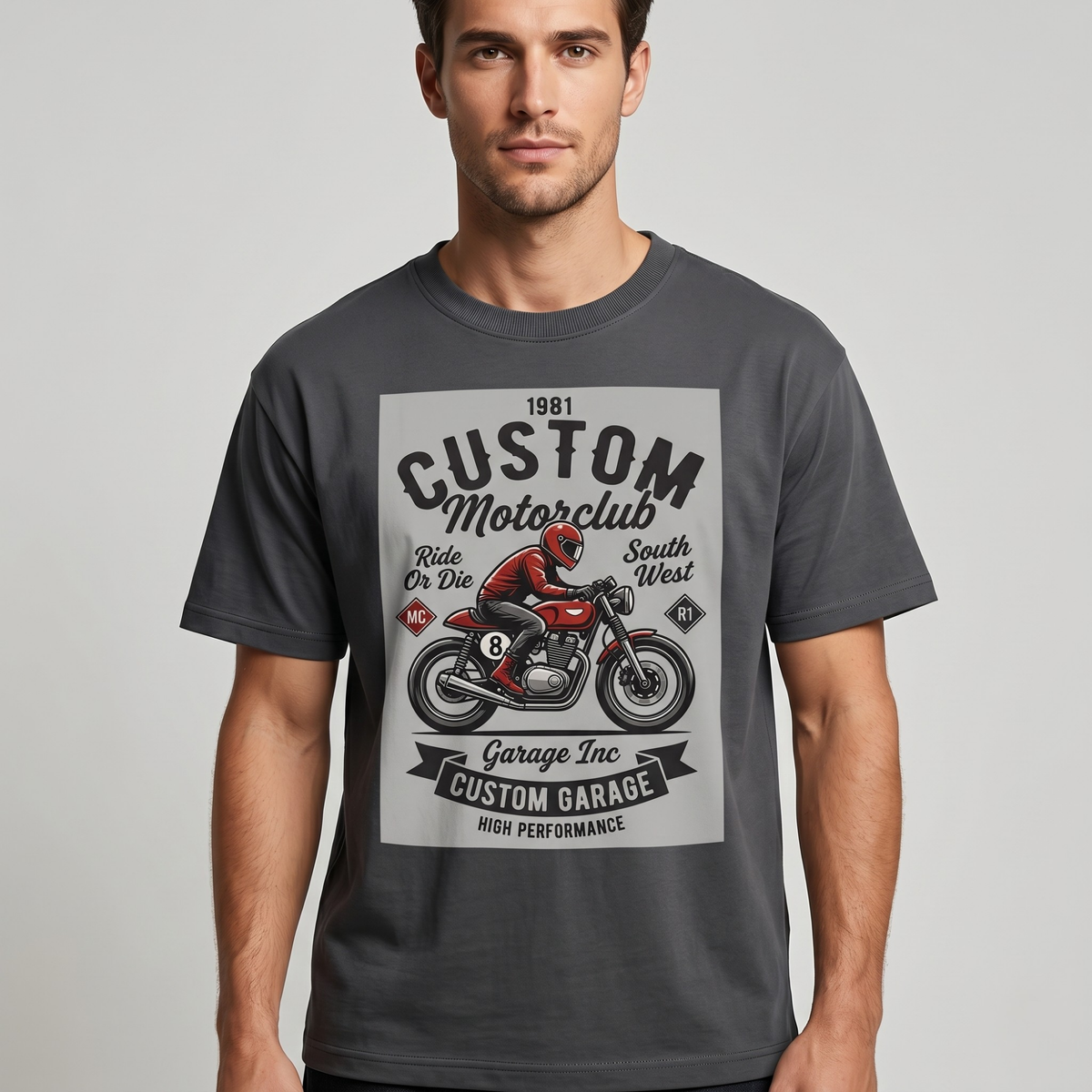 Men's Grey Custom Motorclub Graphic T-Shirt