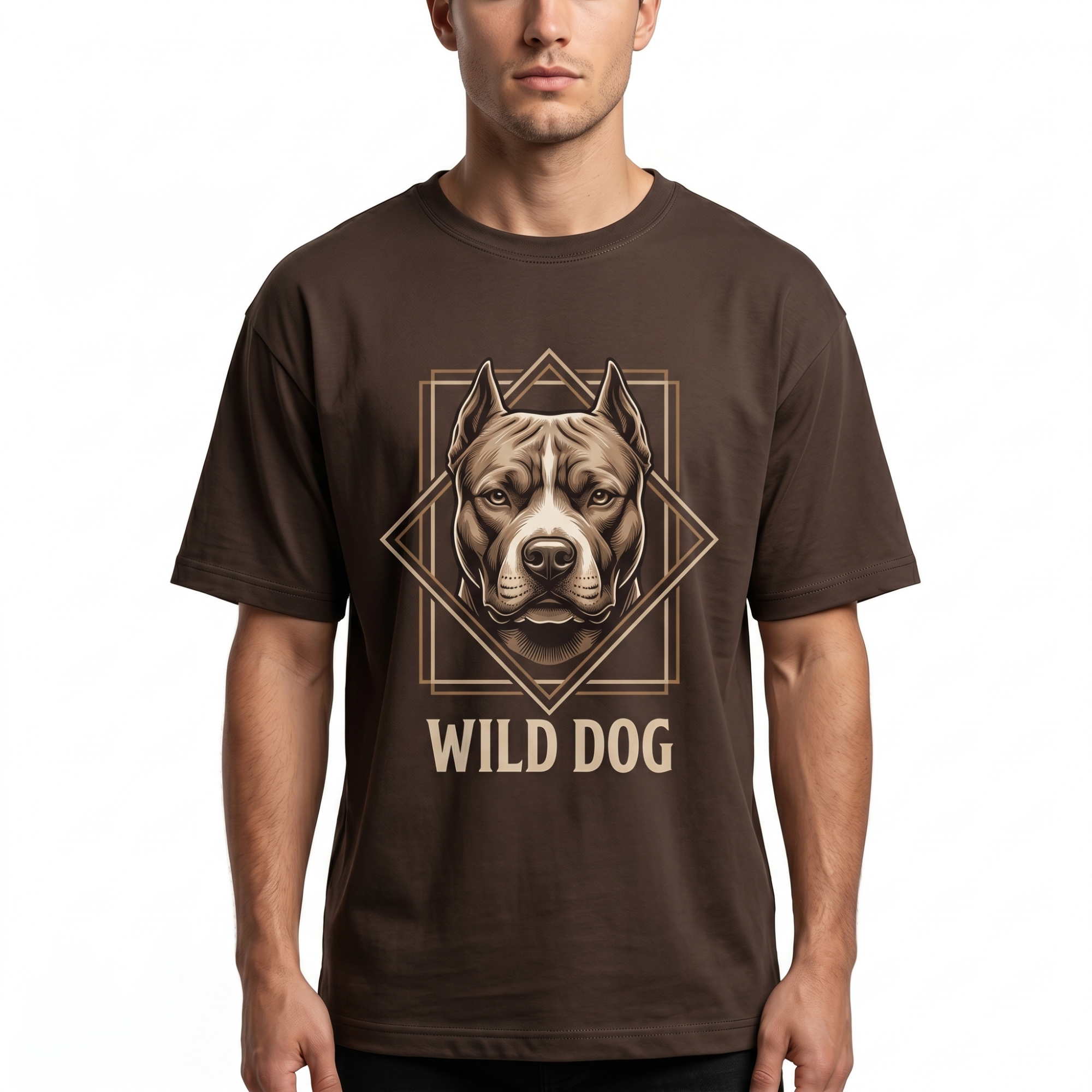 Men's Brown Wild Dog Graphic Cotton T-Shirt