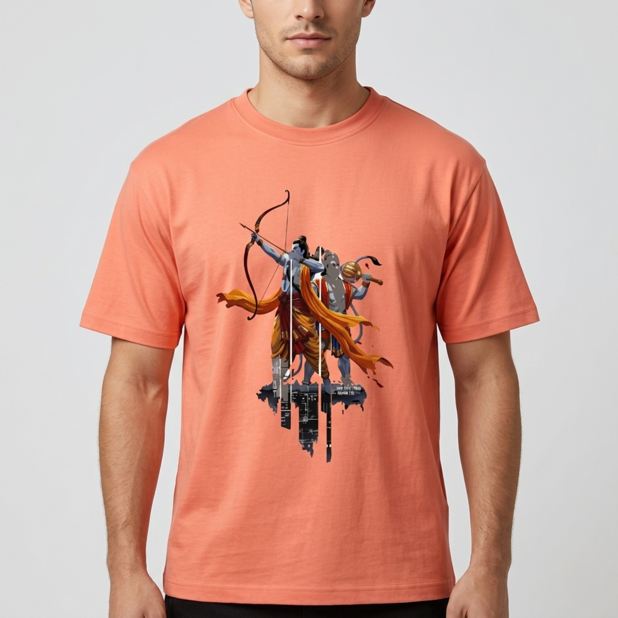 Men's Coral Ram and Hanuman Graphic Cotton T-Shirt