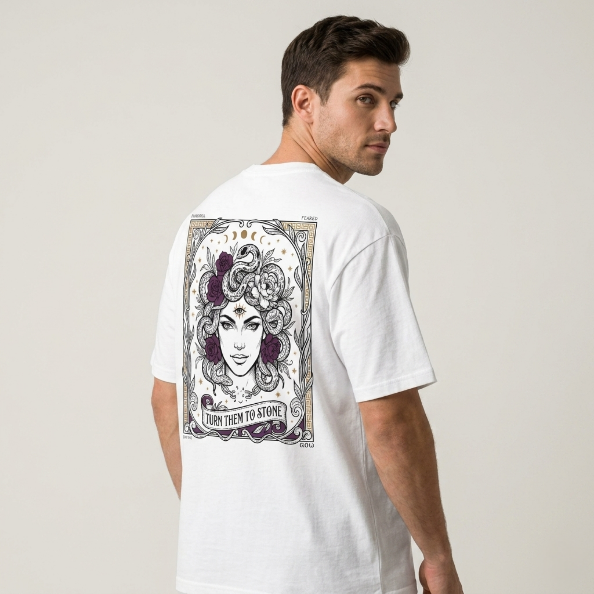 Men's White Medusa Graphic Oversized T-Shirt
