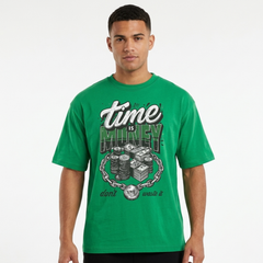Men's Green Time Is Money Graphic Oversized T-Shirt