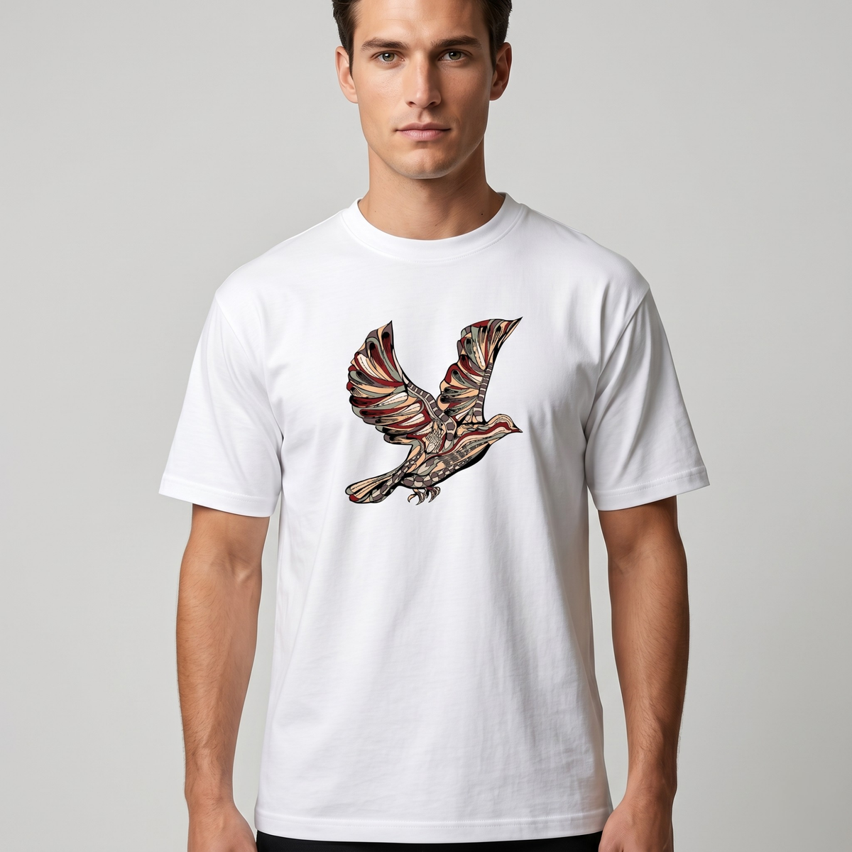 Men's White Bird Graphic Cotton T-Shirt