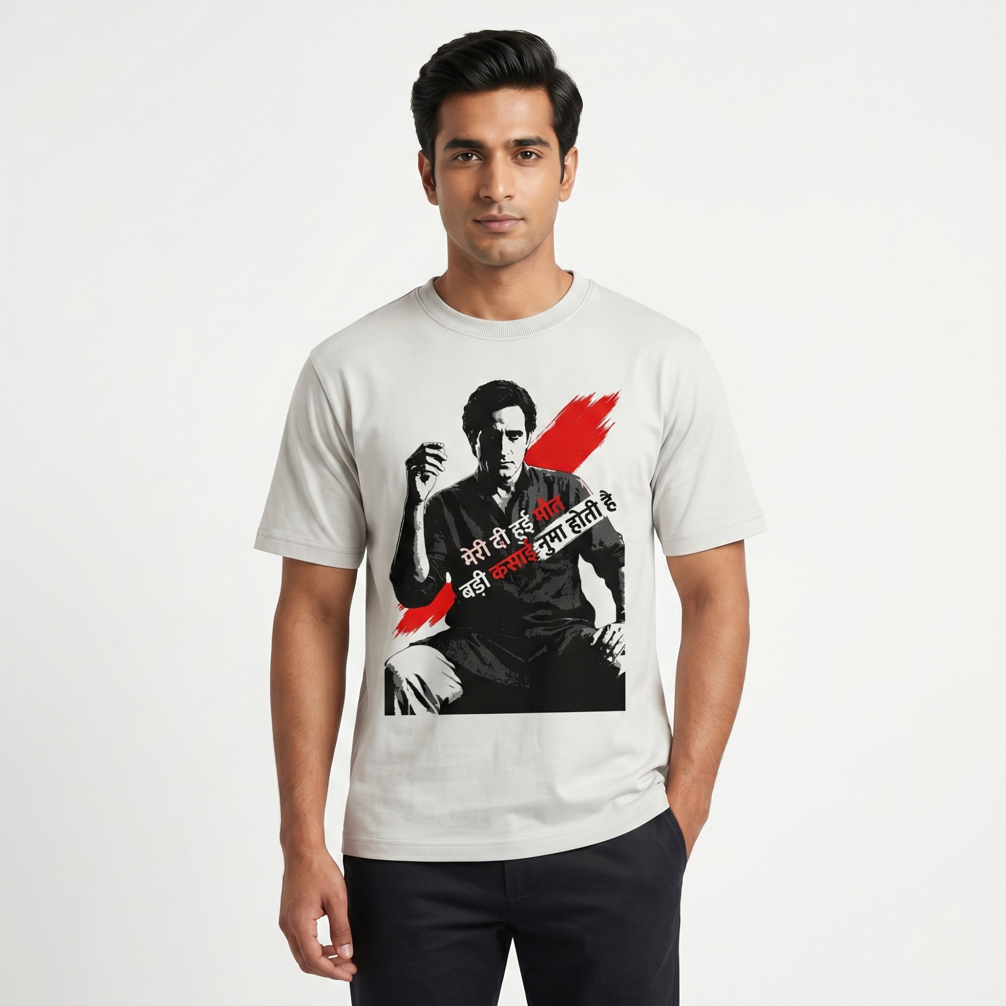 Men's Off-White Hindi Quote Graphic Streetwear T-Shirt