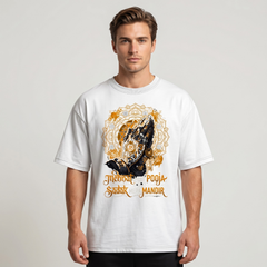 White Mehnat Meri Pooja Oversized T-Shirt