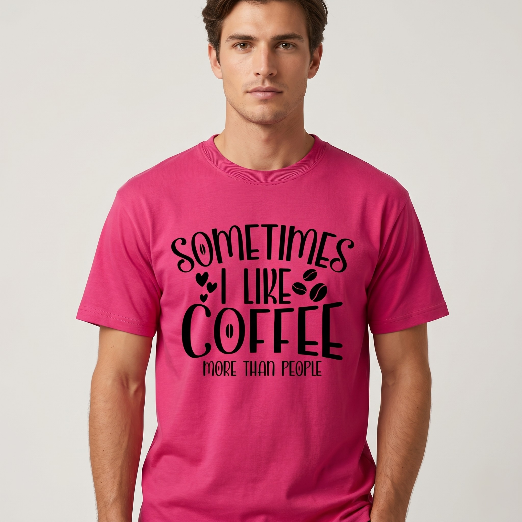 Men's Vibrant Pink Coffee Quote Graphic T-Shirt