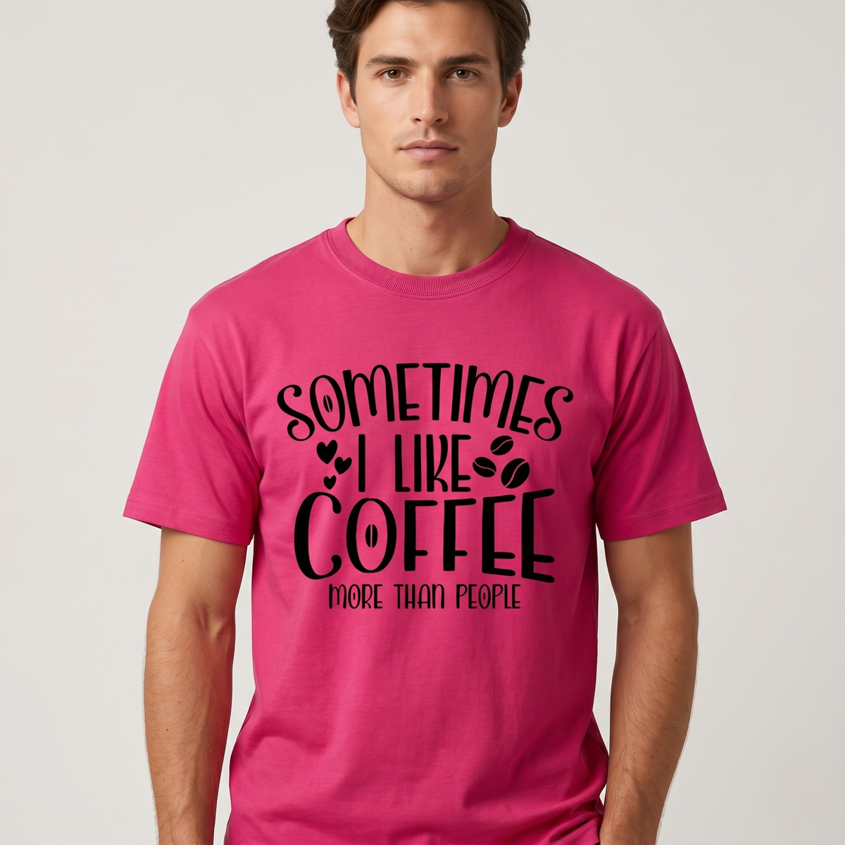 Men's Vibrant Pink Coffee Quote Graphic T-Shirt