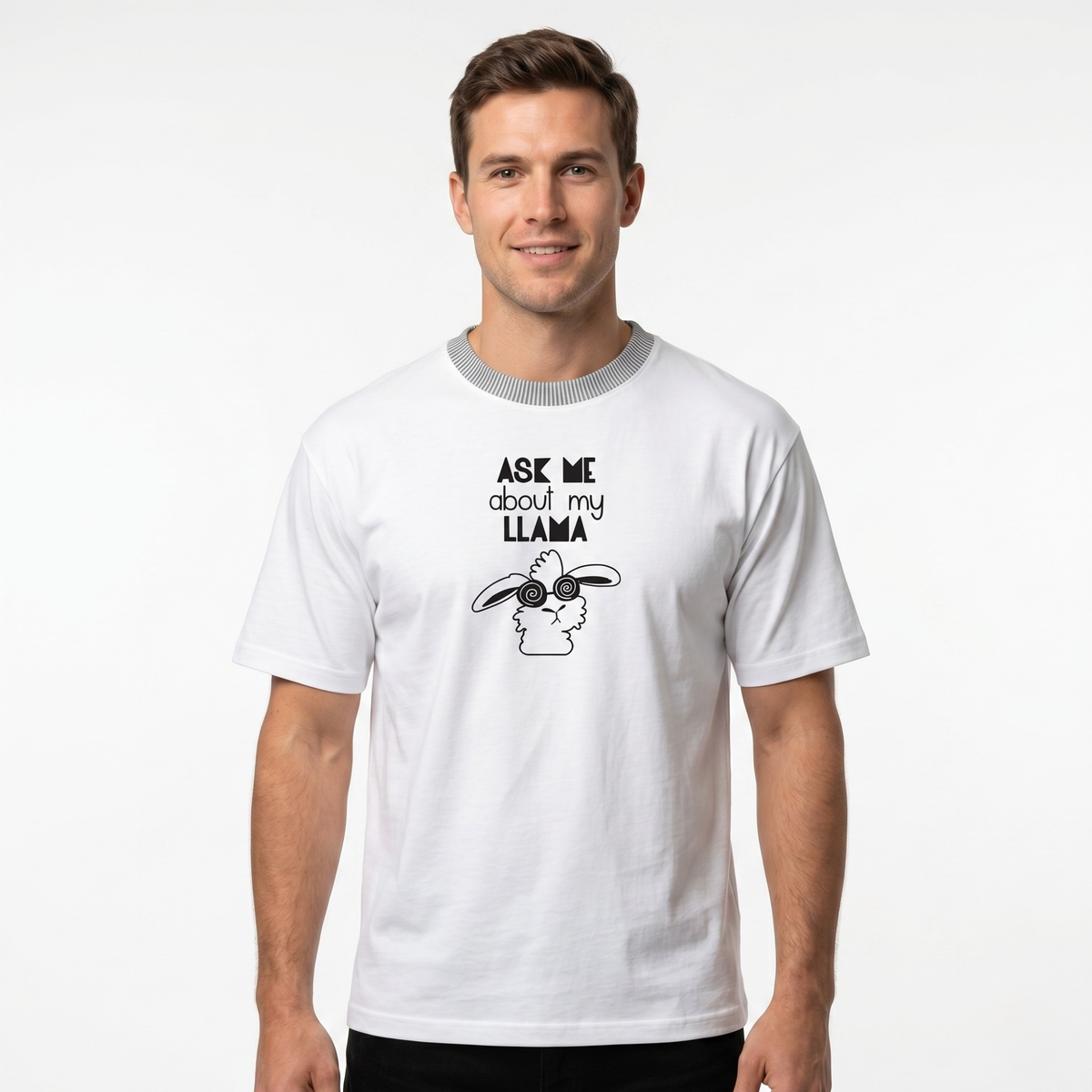 Men's White Llama Graphic Cotton T-Shirt