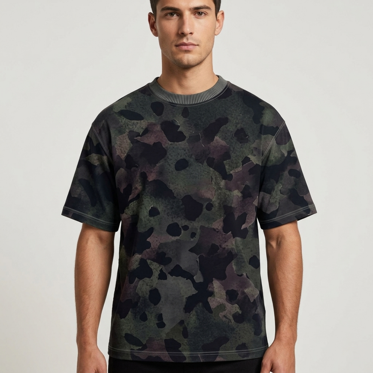 Men's Dark Green Abstract Camo Oversized T-Shirt
