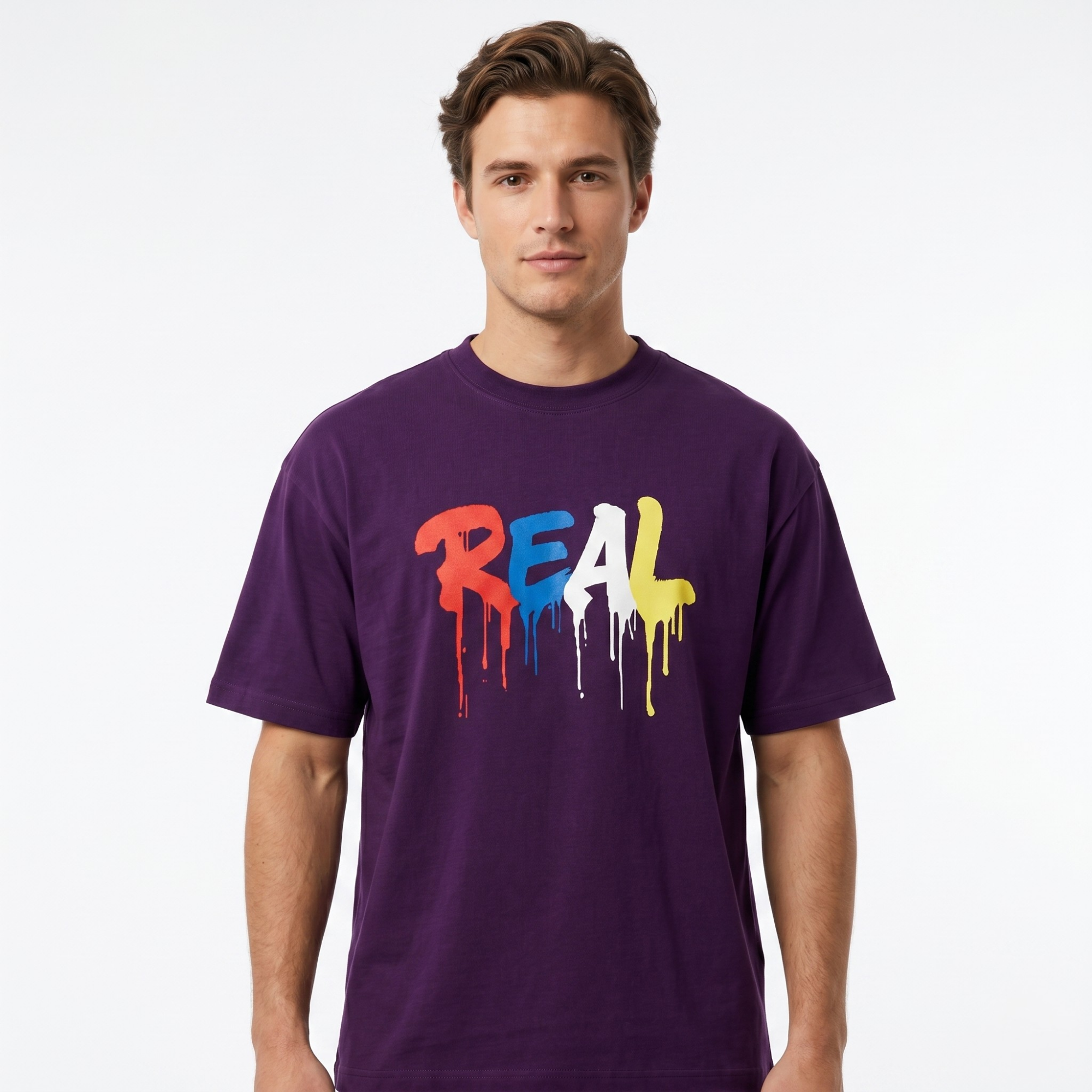 Men's Purple Oversized REAL Graffiti Graphic T-Shirt