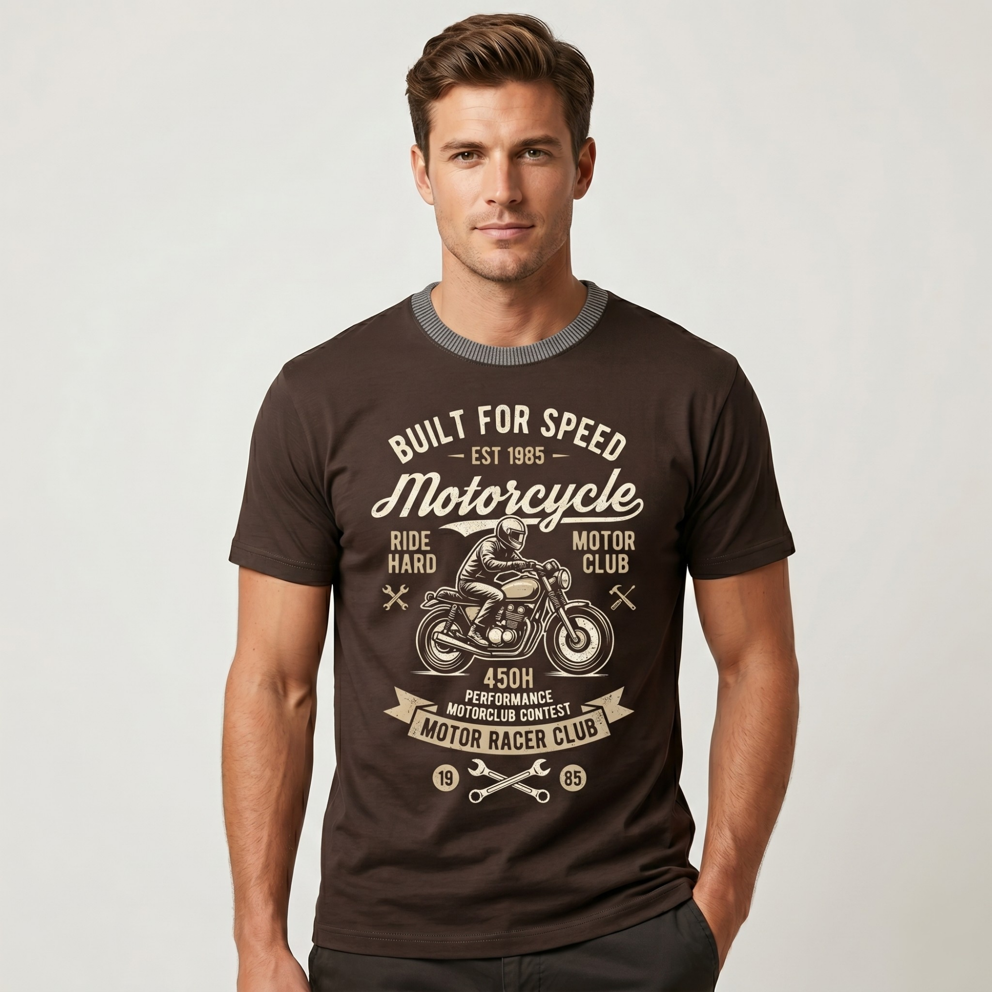 Men's Brown Motorcycle Graphic T-Shirt