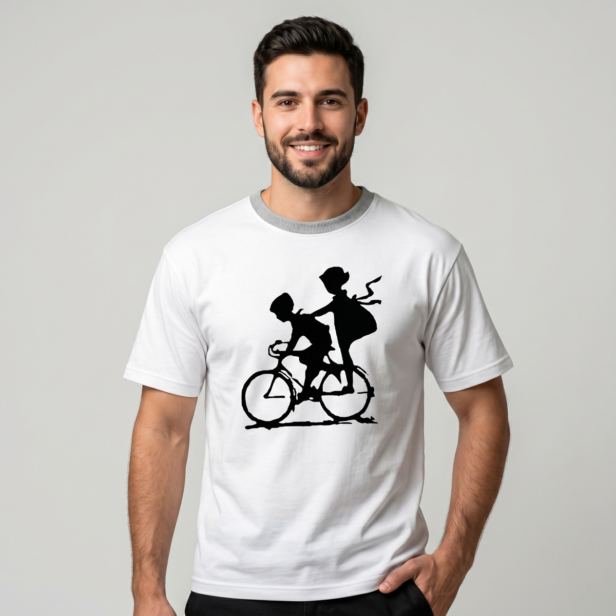 Men's White Bicycle Silhouette Graphic T-Shirt