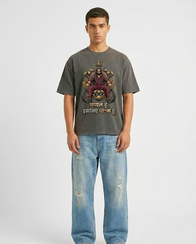 Men’s Charcoal Vintage Wash Graphic Oversized T-Shirt Main image