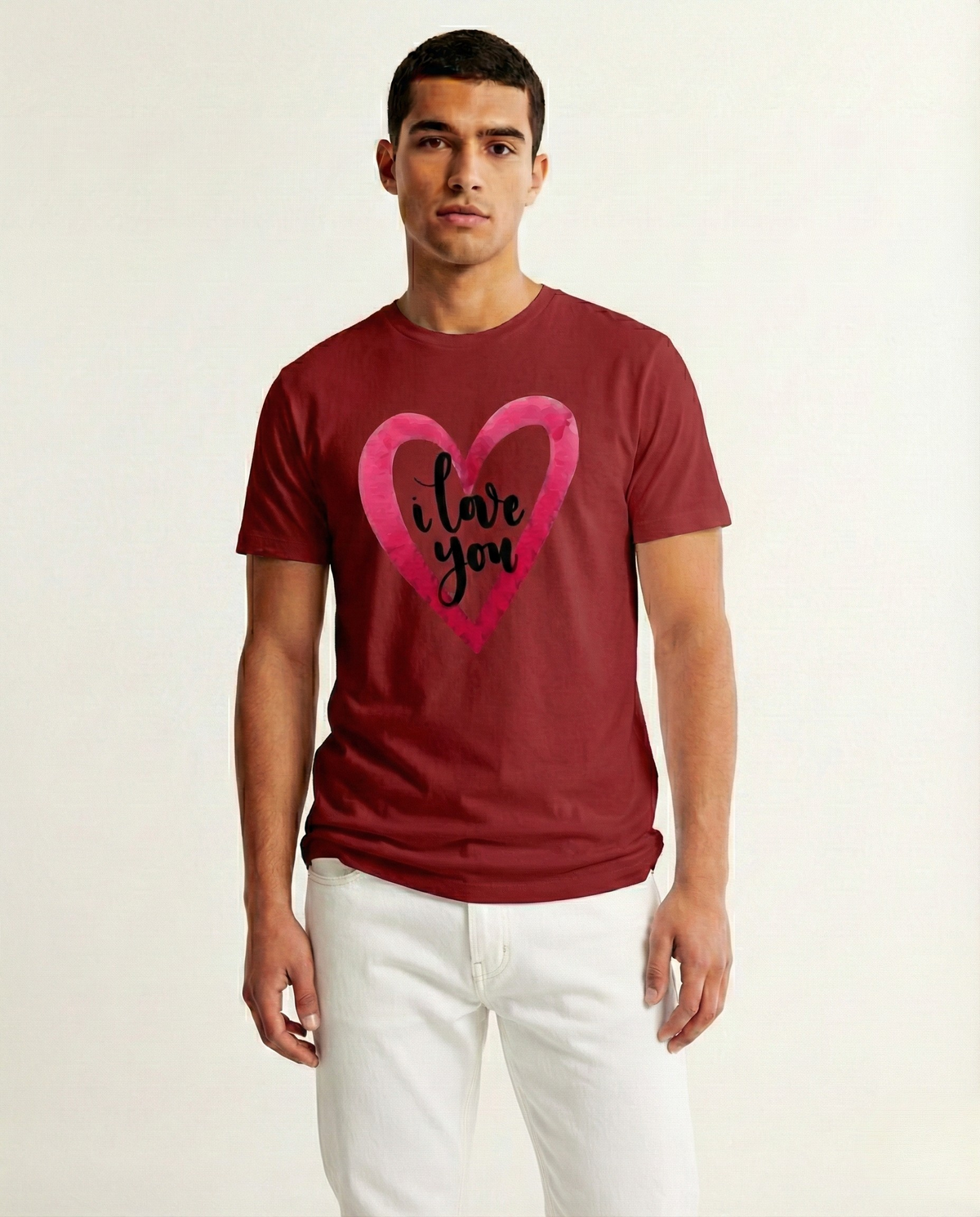 White I Love You Heart Graphic Cotton T-Shirt