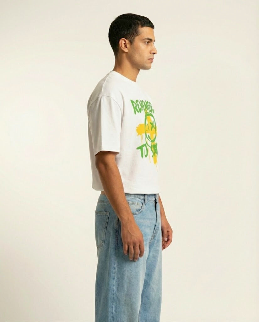 Remember To Smile Off-White Graphic Streetwear T-Shirt