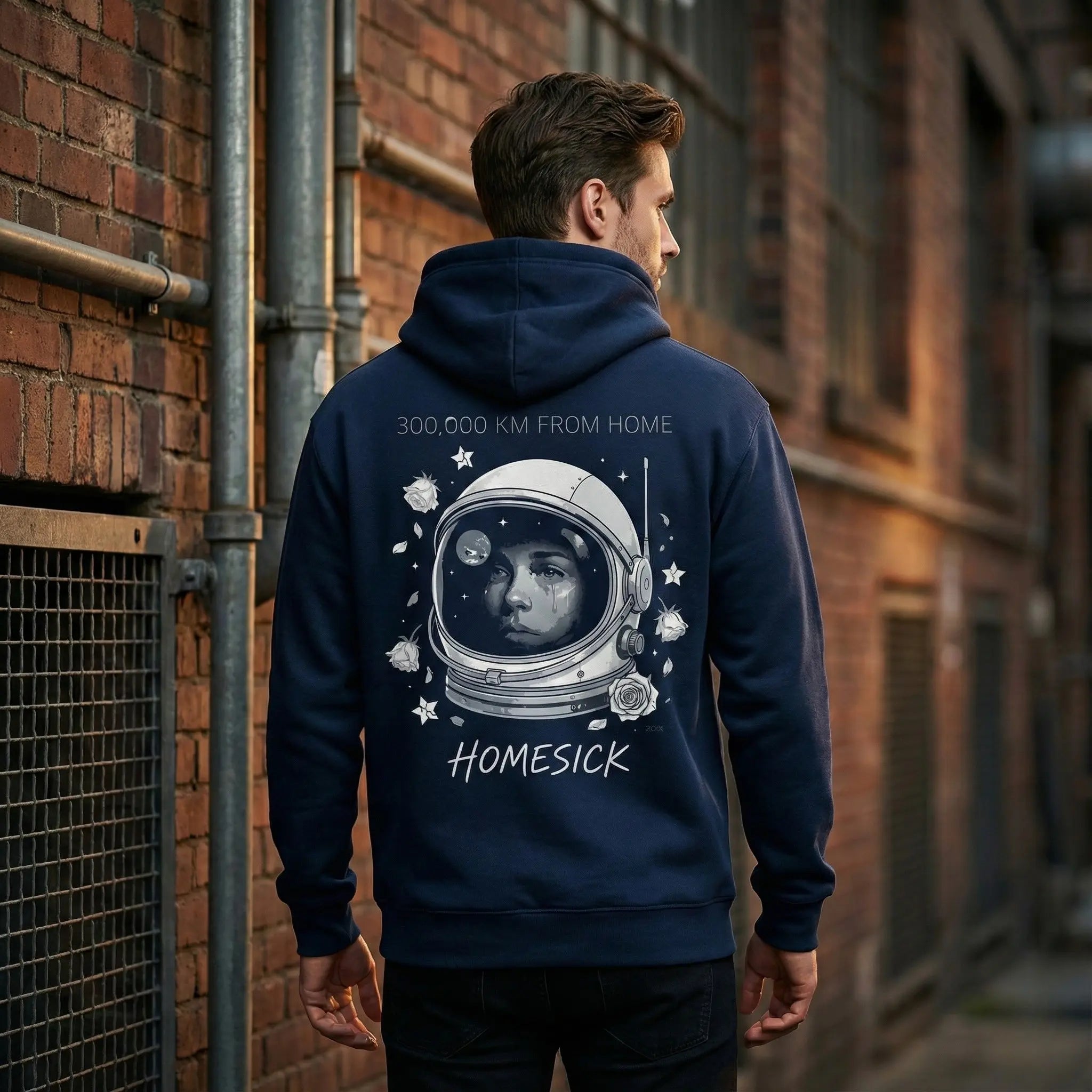 : Navy Blue Astronaut Graphic Back Print Streetwear Hoodie - PEPZ Main image