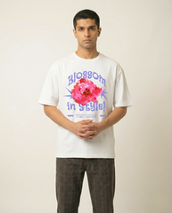 : Blossom in Style White Cotton Oversized Tee for Men