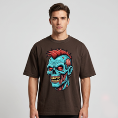 Men's Brown Zombie Graphic Oversized T-Shirt