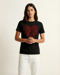 White Love Heart Graphic Tee - Cotton Regular Fit