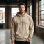 Beige 'Summit' Mountain Print Hoodie for Men Streetwear - PEPZ