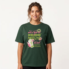 Women's Dark Green Matcha Graphic Oversized T-Shirt
